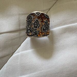 Brighton Silver-Tone Leopard Accent Ring with Amber Crystals